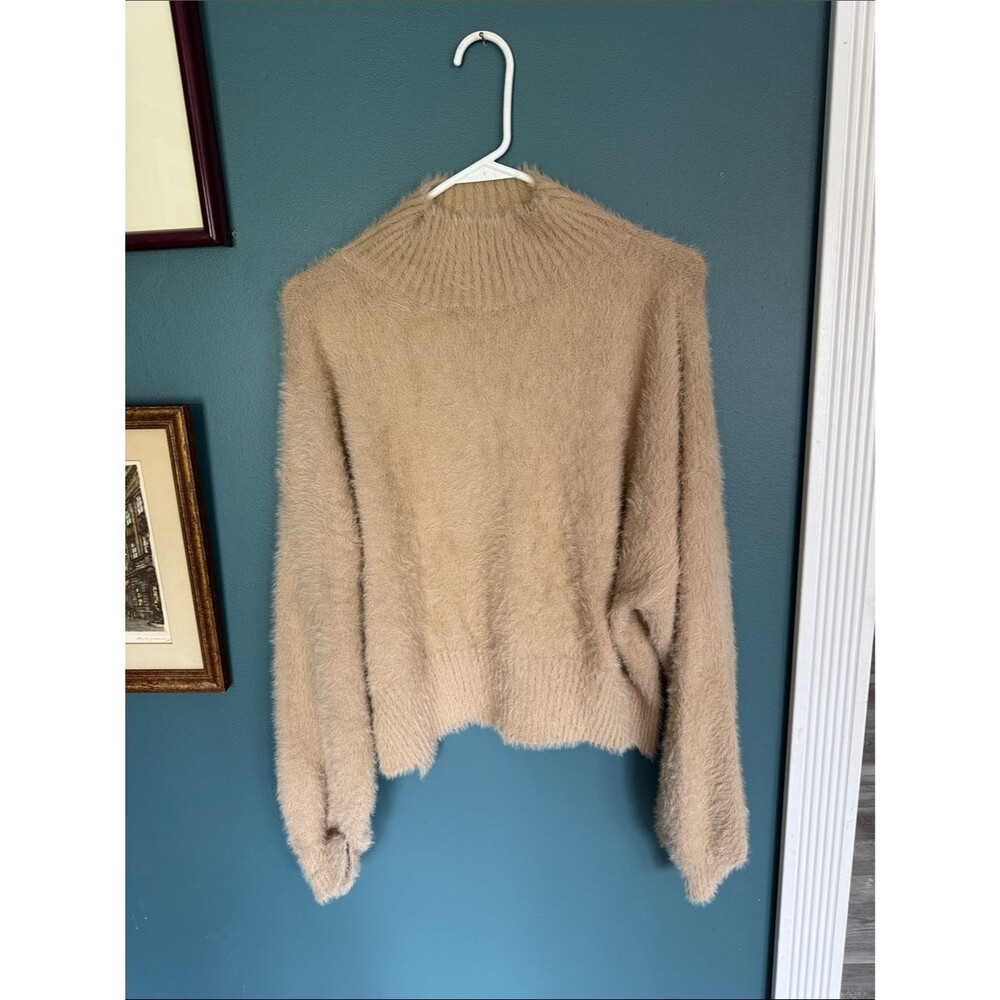 Sadie & Sage Taupe Fuzzy Mock Neck Sweater